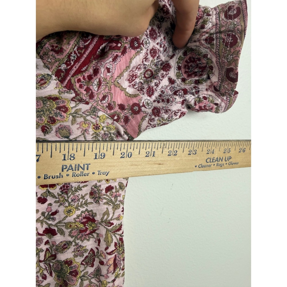 Lucky Brand Pink Floral paisley peasant Button Front Short Sleeve Boho Top Small - Picture 8 of 8